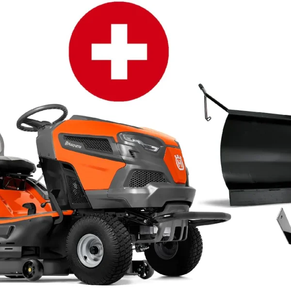 Husqvarna Rasentraktor TC 238TX Winterpaket mit Schneeschild, Gummileiste, Gewicht und Schneeketten – Modell 2023